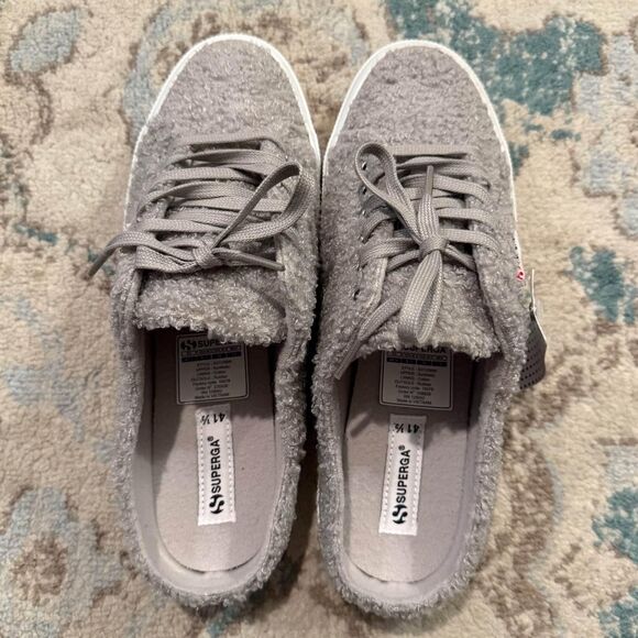 NWT Superga Ecru Faux Shearling Slip-On Lace Up Sneakers size 10 - Picture 5 of 9